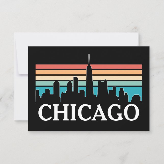 Chicago Illinois Vintage Retro Sunset Skyline Kort (Framsida)