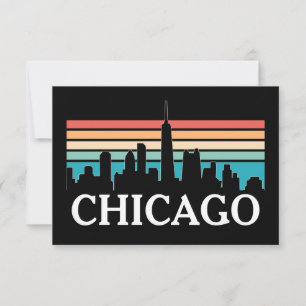 Chicago Illinois Vintage Retro Sunset Skyline Kort