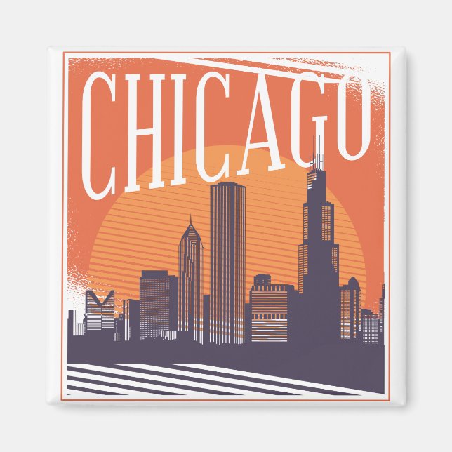 Chicago Illinois Vintage Skyline Magnet (Framsidan)