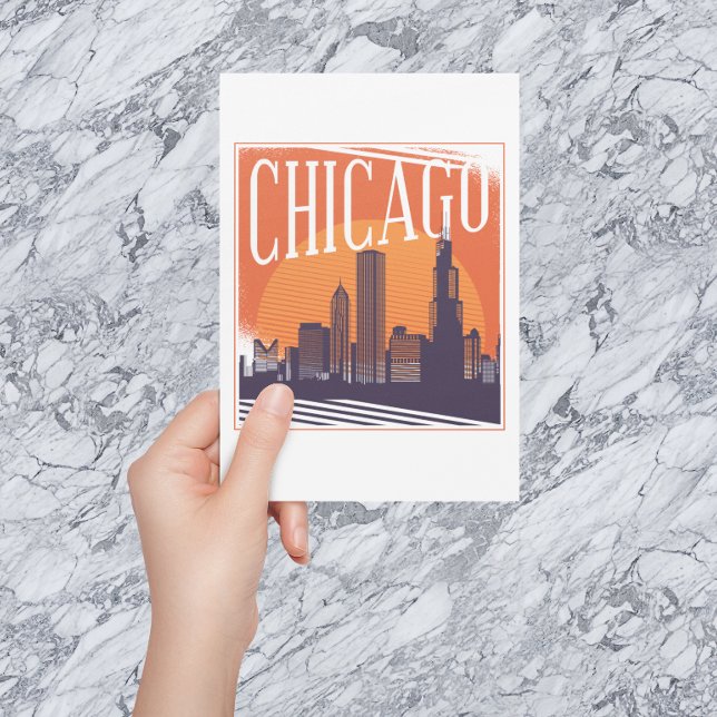 Chicago Illinois Vintage Skyline Vykort (chicago illinois skyline postcard)