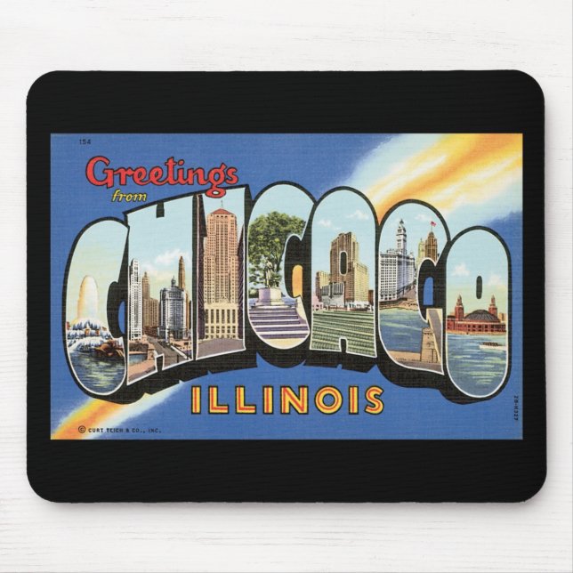 Chicago Illinois vintagevykort Musmatta (Framsidan)