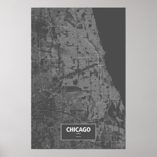 Chicago Illinois (vit på svart) Poster