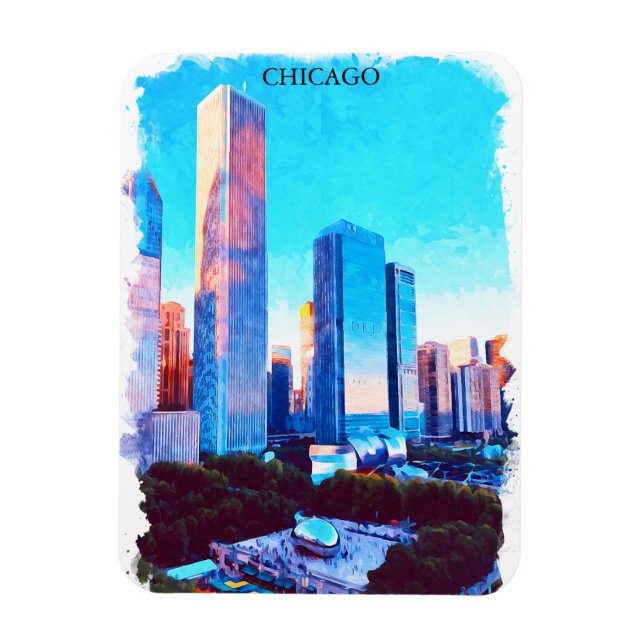 Chicago Illinois Watercolor Paint Illustration Magnet (Vertikal)