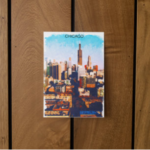 Chicago Illinois Watercolor Skyline View Vykort