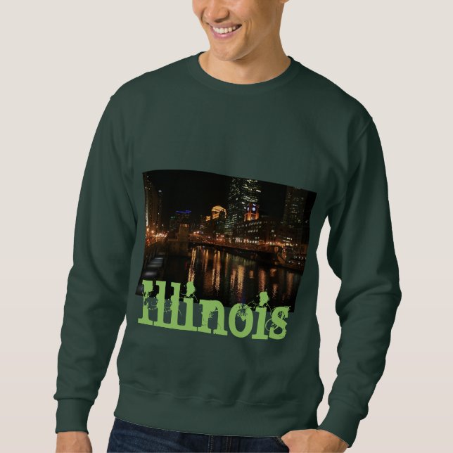 Chicago Illinois Windy City Night Bygger Destiny Lång Ärmad Tröja (Framsida)