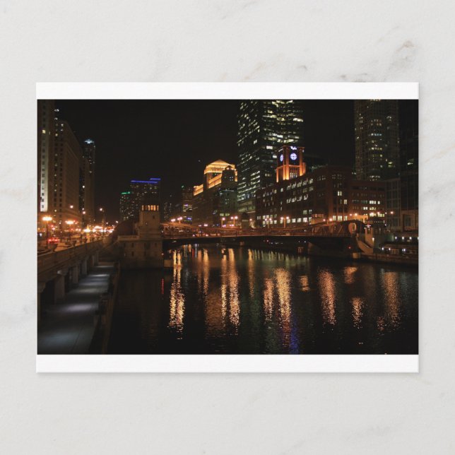 Chicago Illinois Windy City Night Bygger Destiny Vykort (Framsida)