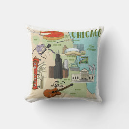Chicago Illustrated Karta Dekorativ kudde