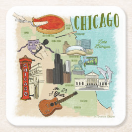 Chicago Illustrated Karta Papper Underlägg Kvadrat