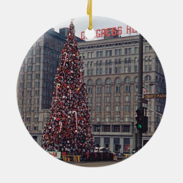 Chicago jul på kongresshotellet 1963 julgransprydnad keramik (Baksidan)