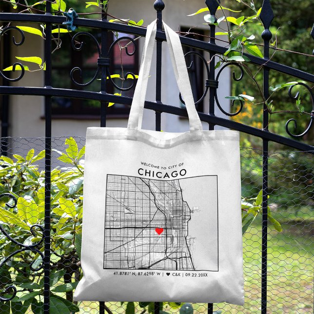 Chicago Kärlek Locator | Bröllop Välkommen Tygkasse (The more complete visual of what your final Chicago Love Map tote bag would look like in real life.)