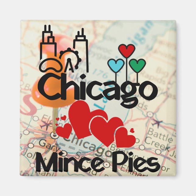 Chicago Kärlek Mince Paj Cityscape Magnet (Framsidan)