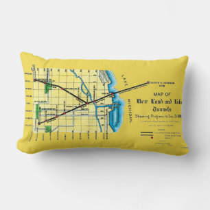 Chicago Karta 1899 Land Sjö Tunnels Harrison Crib Lumbarkudde