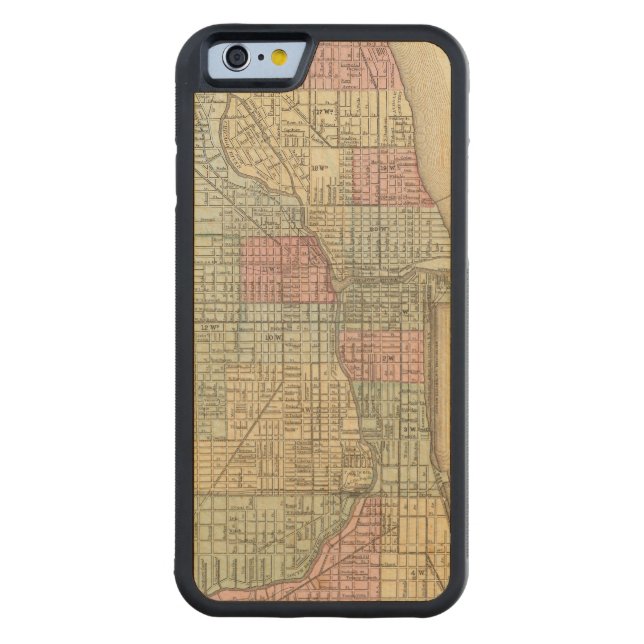 Chicago karta av Mitchell Carved Wood iPhone Skal (Baksidan)