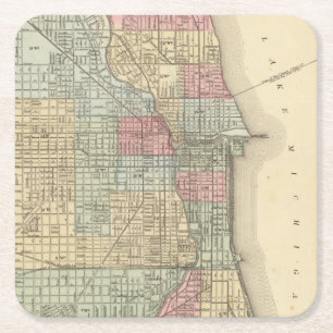 Chicago karta av Mitchell Underlägg Papper Kvadrat