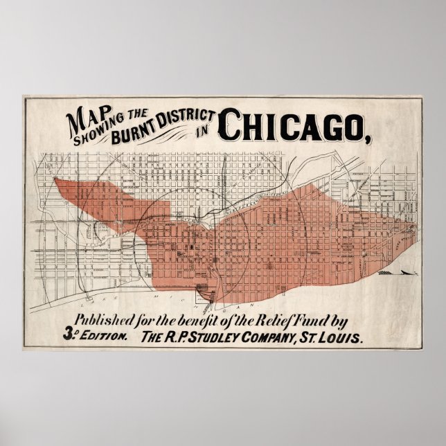 Chicago Karta från 1871 efter brand återställd Poster (Framsidan)