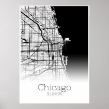 Chicago Karta - Illinois IL - City Karta Poster