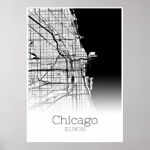 Chicago Karta - Illinois IL - City Karta Poster
