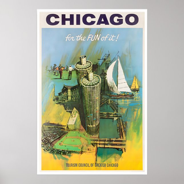 Chicago karta reseskylt Illinois konsttryck Poster (Framsidan)