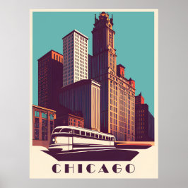 Chicago, kollektivtrafik, resa poster