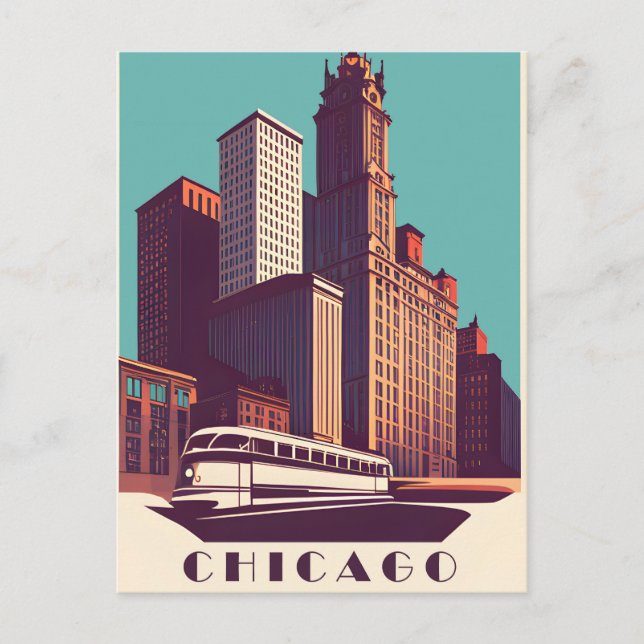 Chicago, kollektivtrafik, resa vykort (Framsida)