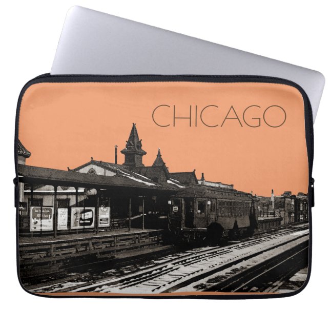 Chicago L 1950 Watercolor Sepia Photograph Tunnelb Laptop Sleeve (Framsidan)