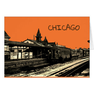 Chicago L 1950 Watercolor Sepia Photograph Tunnelb OBS Kort