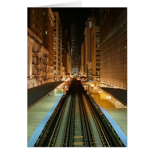 Chicago 'L' Station i natt Hälsningskort (Framsidan)