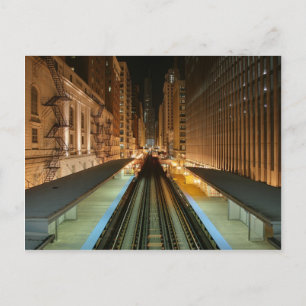 Chicago 'L' Station i natt Vykort