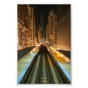 Chicago "L" station på natten Fototryck