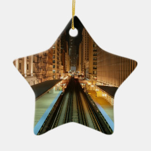 Chicago "L" station på natten Julgransprydnad Keramik