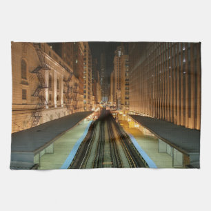 Chicago "L" station på natten Kökshandduk