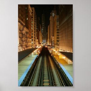 Chicago "L" station på natten Poster