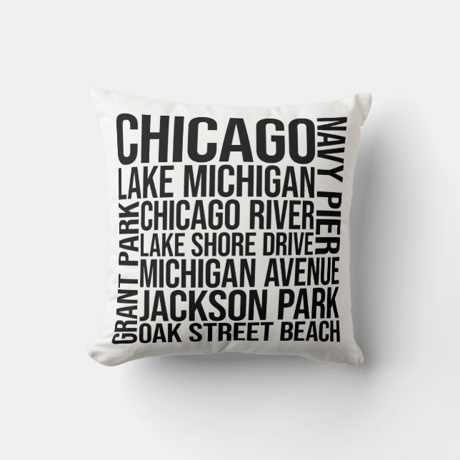 Chicago Landmarks Typography - Illinois Ord Art Kudde (Framsida)