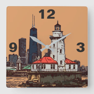 CHICAGO LIGHTHOUSE FYRKANTIG KLOCKA