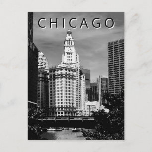 Chicago LT Wind City Vattenfärg Svart Vitt Vykort