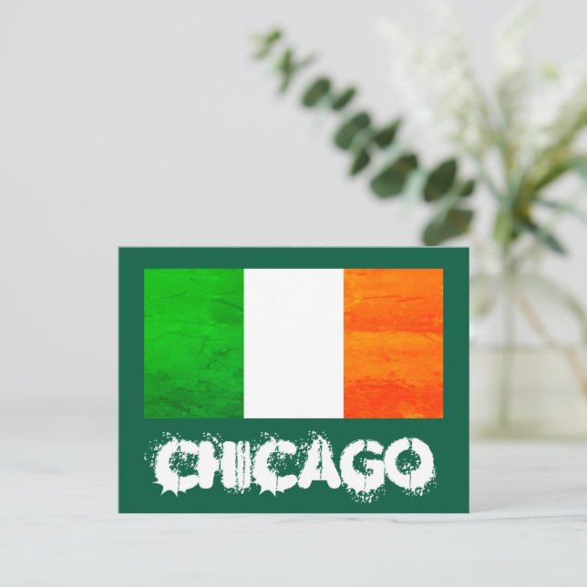 Chicago Lycka & Stolthet - Irländsk med Irlands Fl Vykort (Stående Fram)