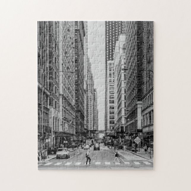Chicago Madison Street Grayscale Jigszle Puzzle Pussel (Vertikal)