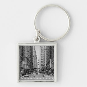 Chicago Madison Street Grayscale Keychain Fyrkantig Silverfärgad Nyckelring