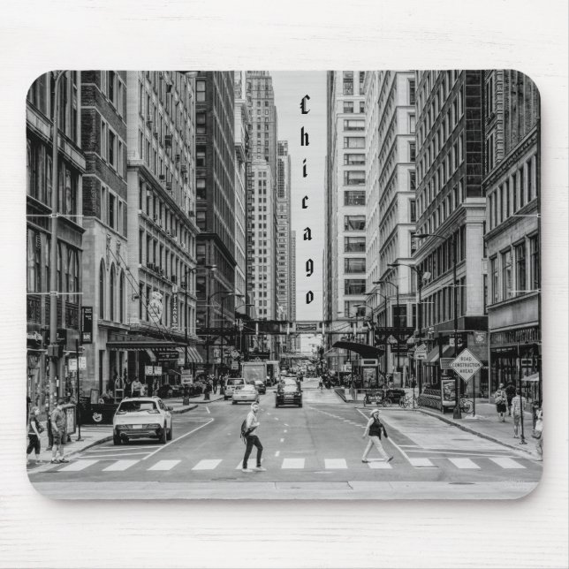 Chicago Madison Street Grayscale Mouse Pad Musmatta (Framsidan)