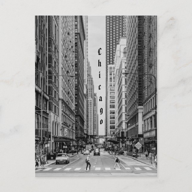 Chicago Madison Street Grayscale Postcard Vykort (Framsida)