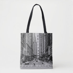 Chicago Madison Street Grayscale Tote Bag Tygkasse