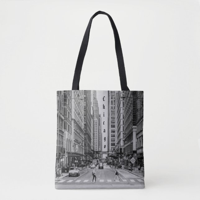 Chicago Madison Street Grayscale Tote Bag Tygkasse (Framsida)
