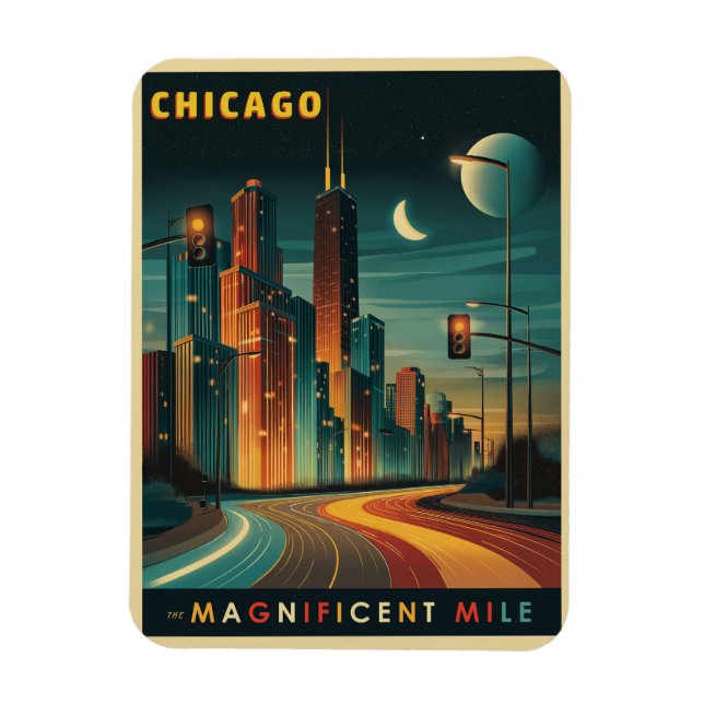 Chicago Magnificent Mile Vintage Magnet (Vertikal)