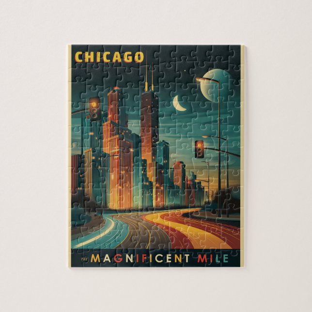 Chicago Magnificent Mile Vintage Pussel (Vertikal)