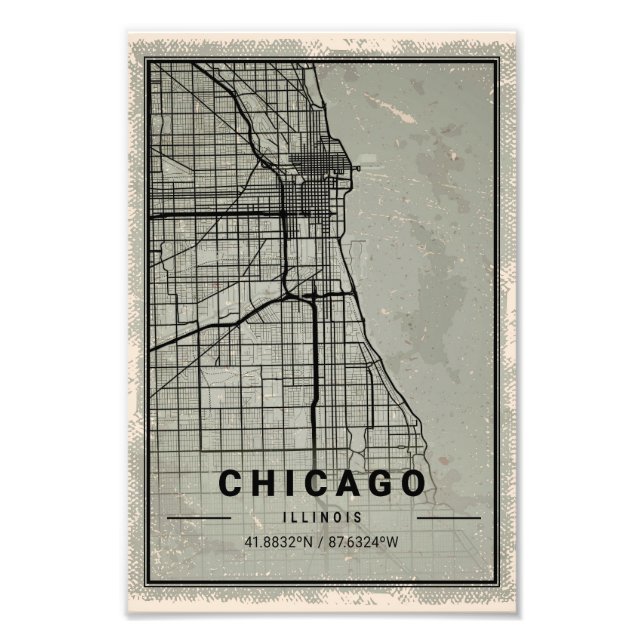 chicago map print poster canvas | illinois (Framsidan)