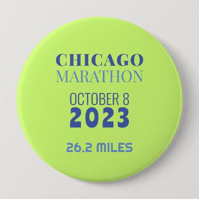 Chicago Marathon 2023 Grönt Anpassningsbar Text-kn Knapp (Framsida)