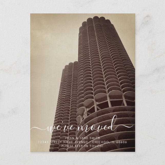 Chicago Marina Torn Flytta Announcement Postcard Meddelande Vykort (Framsida)