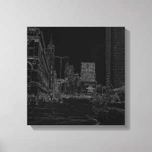Chicago Michigan Avenue 1960's Glowing Kant Black Canvastryck