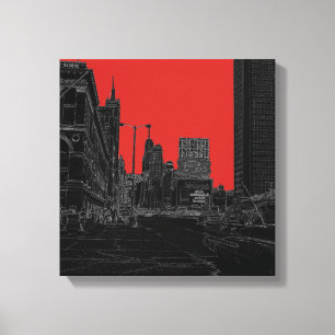 Chicago Michigan Avenue 1960's Glowing Kant Black Canvastryck
