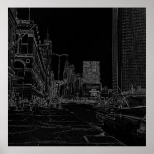 Chicago Michigan Avenue 1960's Glowing Kant Black Poster